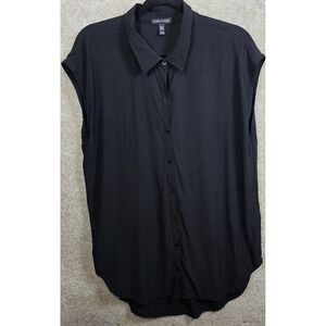 Eileen Fisher Button Down Shirt Womens Size Medium Black Sleeveless High Low Hem